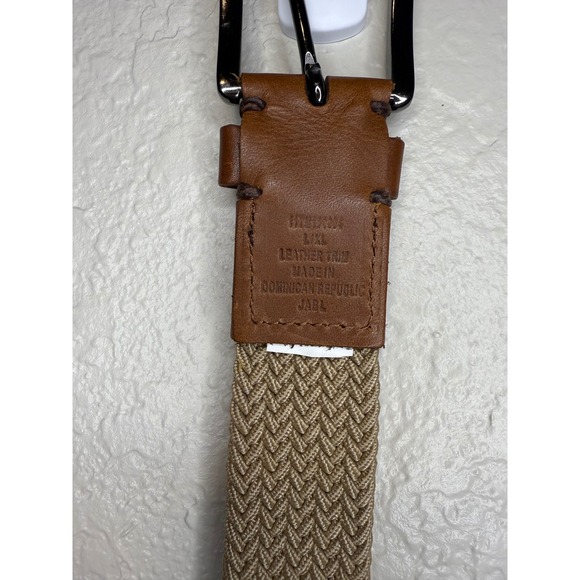 Tommy Bahama Mens Beige Woven Elastic Belt Leather Trim L/XL - Picture 3 of 5